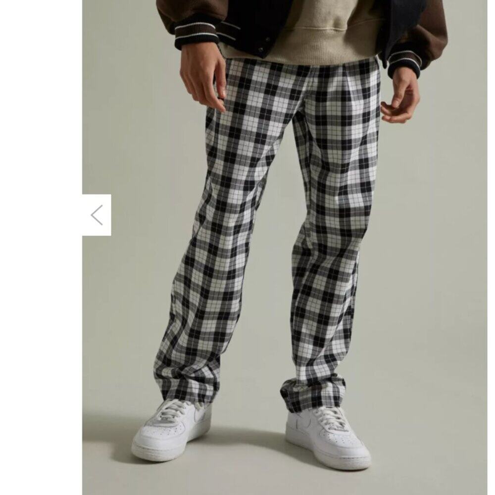 Obey Newton Gingham Black White Plaid Pull On Pant Size L